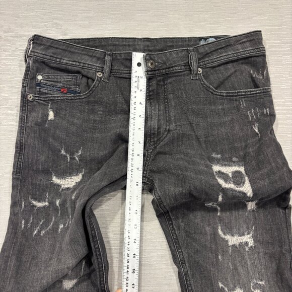 Diesel Thavar XP Jeans Mens 33 x 34 Gray Distressed Denim Slim Skinny Fit - Picture 12 of 15